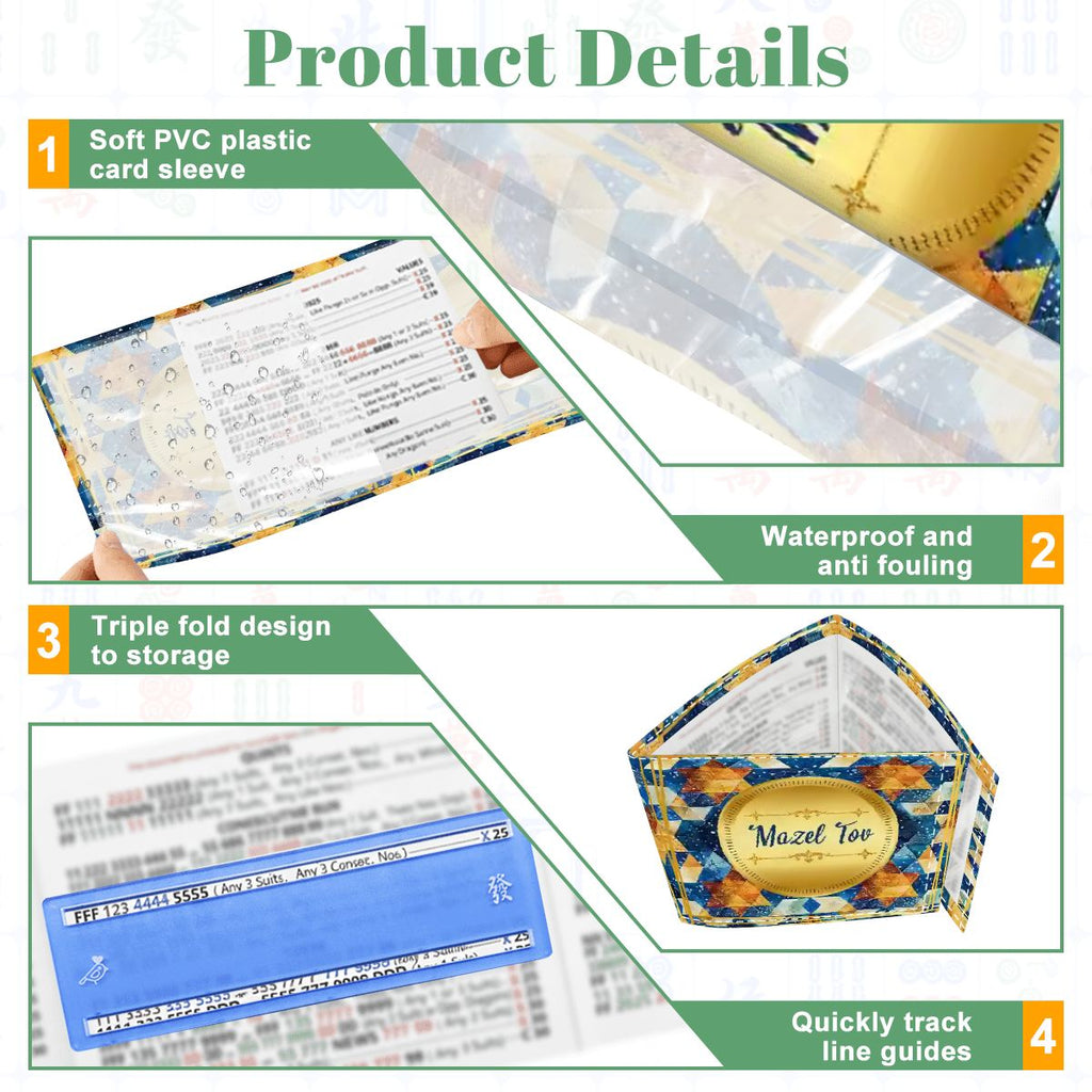 Mazel Tov Jewish Gold Gilded 4 Mahjong Card Holder with Line Finder