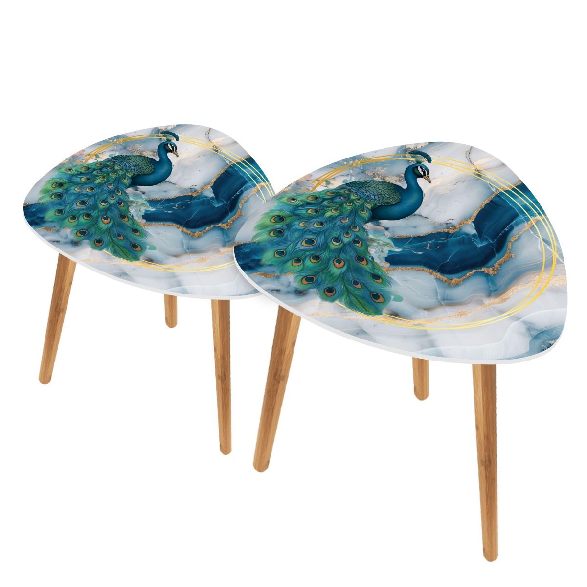 Elegant Peacock Blue Lagoon Modern Nesting Tables Set of 2