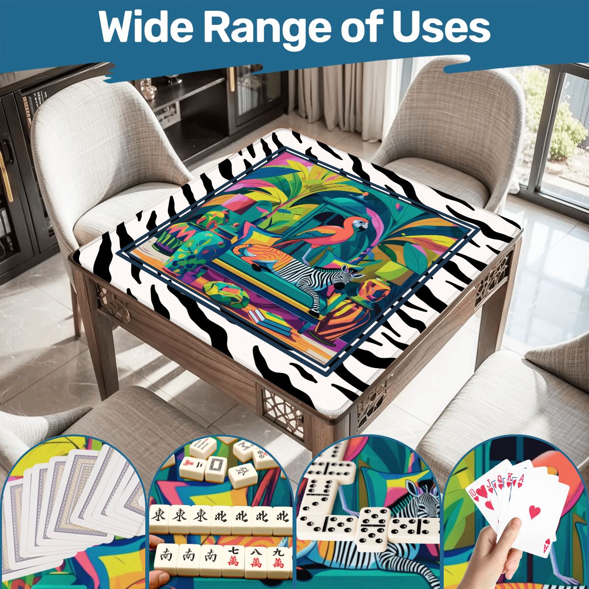 Wild Thang Animal Print Mahjong Mat 33"x33" (Ship Rolled up)