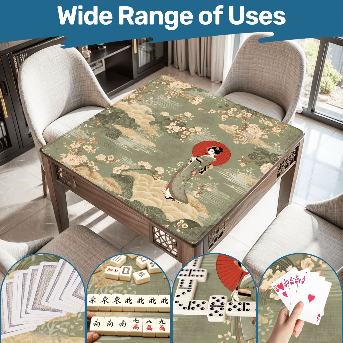 Giesha Girl Japanese Floral Mahjong Mat