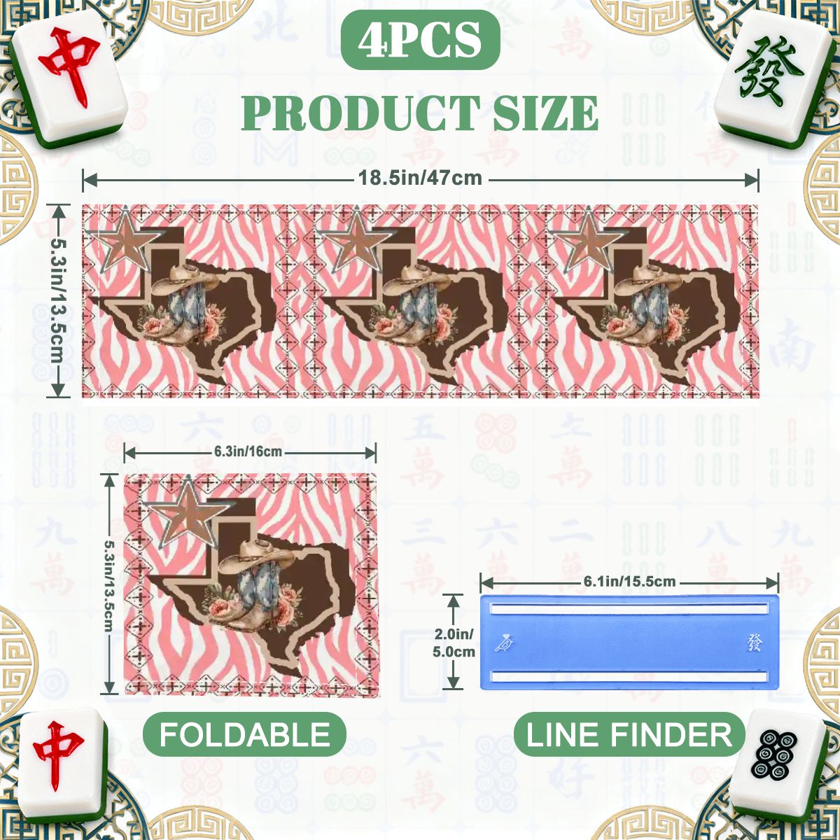 Texan Girl, Boho Floral 4 Mahjong Card Holder with Line Finder