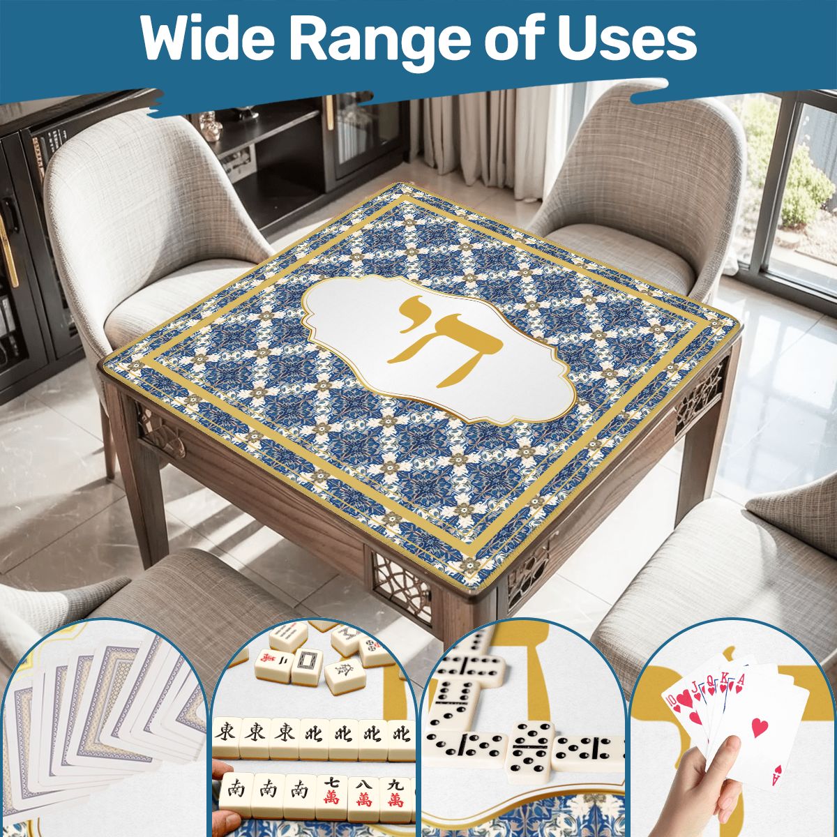 Chai Royale Jewish Designed Lucky Number 18 Mahjong Mat
