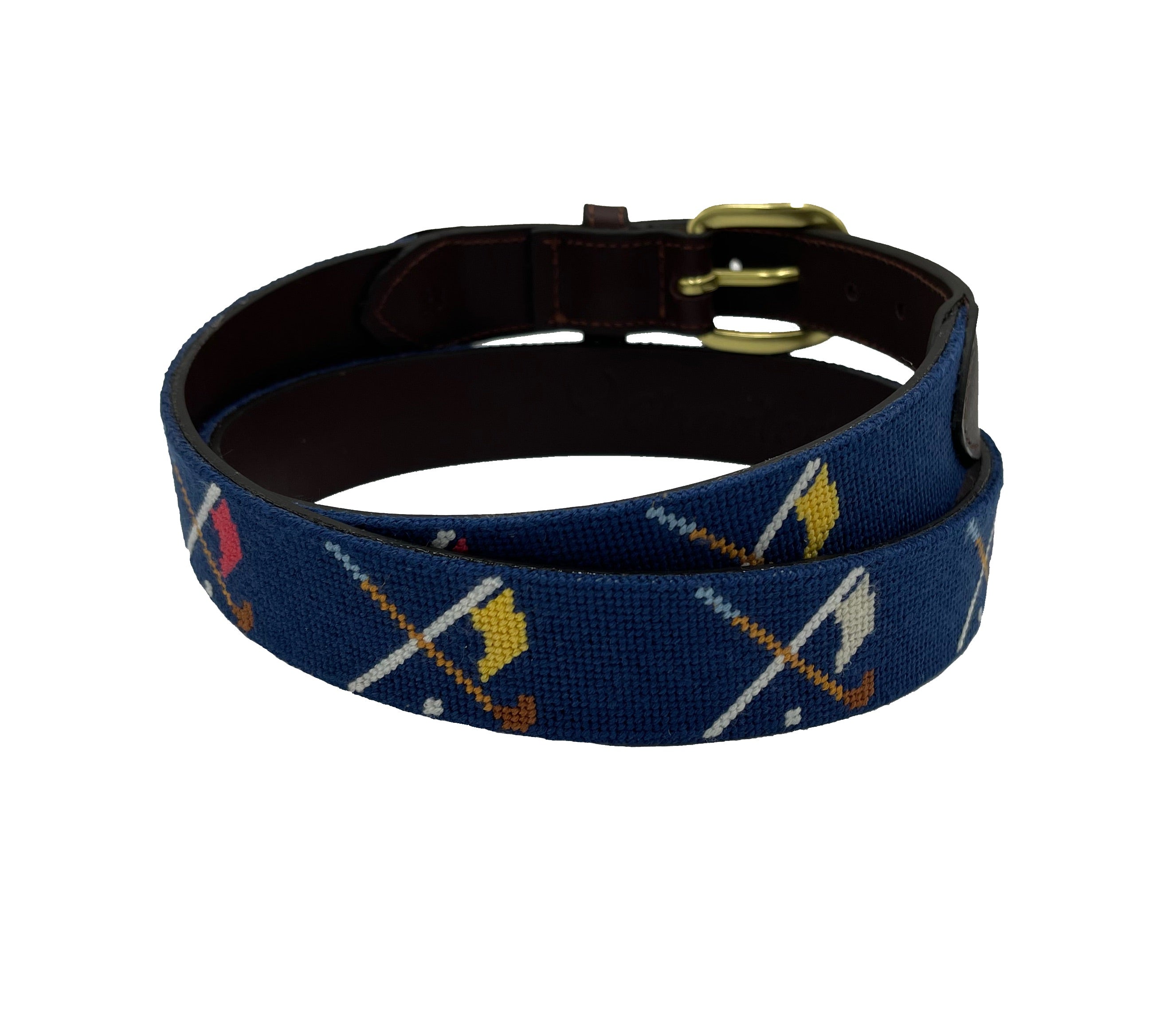 Golf Clubs and Flags Crossed Needlepoint Belt