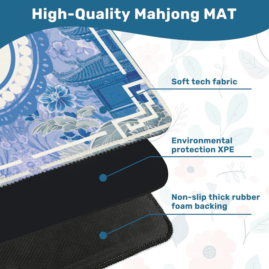 Asian Blue Chinoiserie Mahjong in the Moon Garden Mahjong Mat