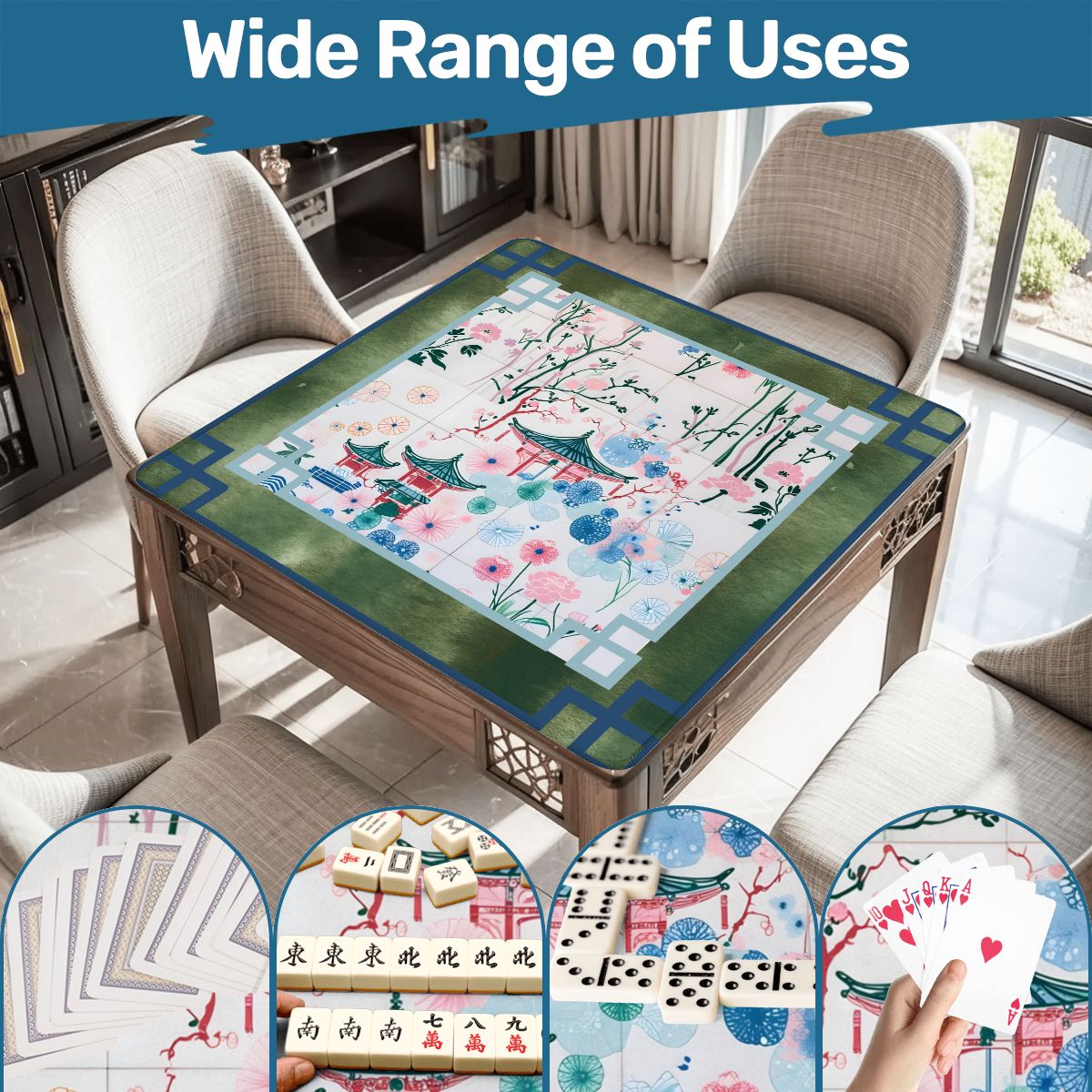 Malachite Mahjong Mat Asian Motif