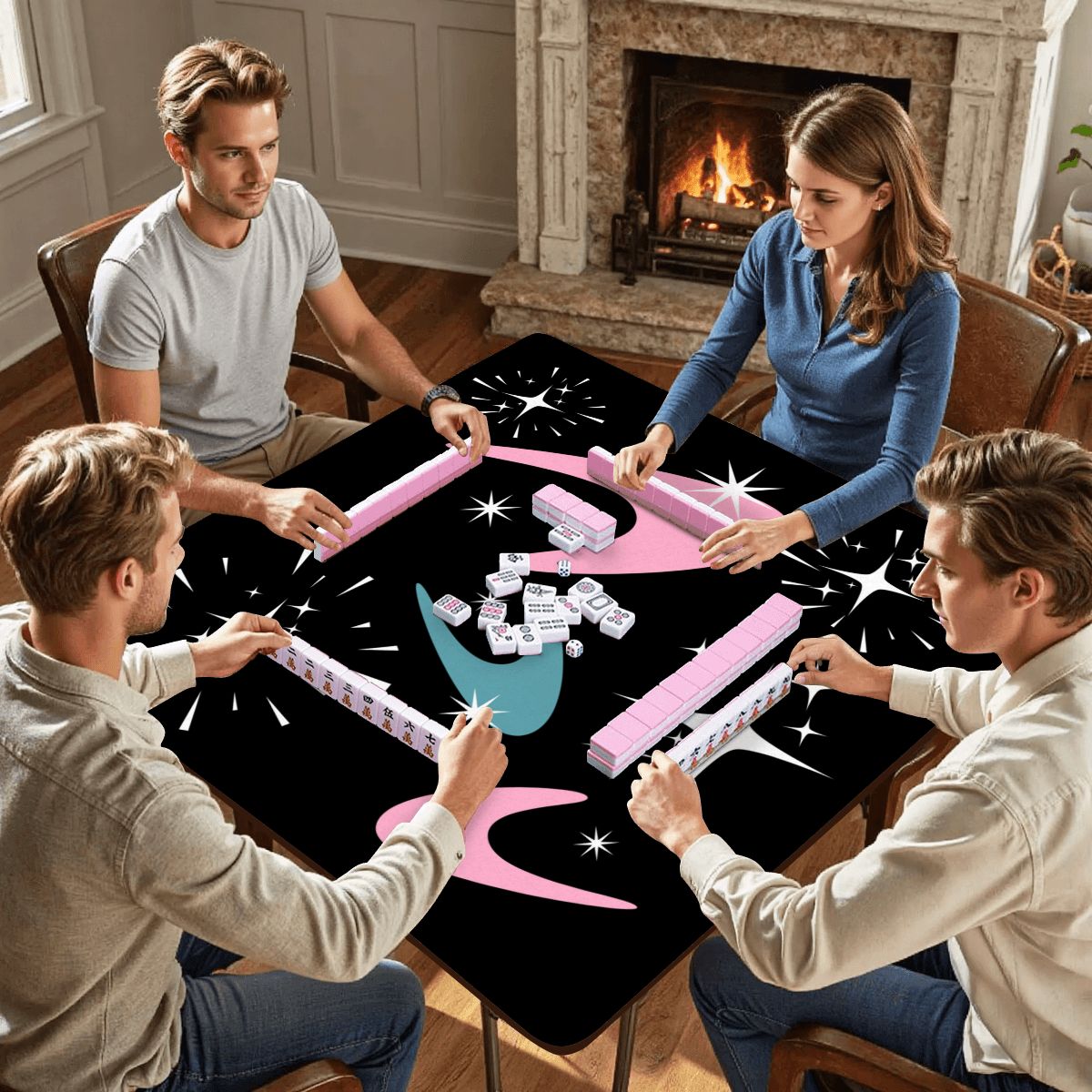 Sky Rockets In Flight Black Modern Mahjong Mat 33"x33