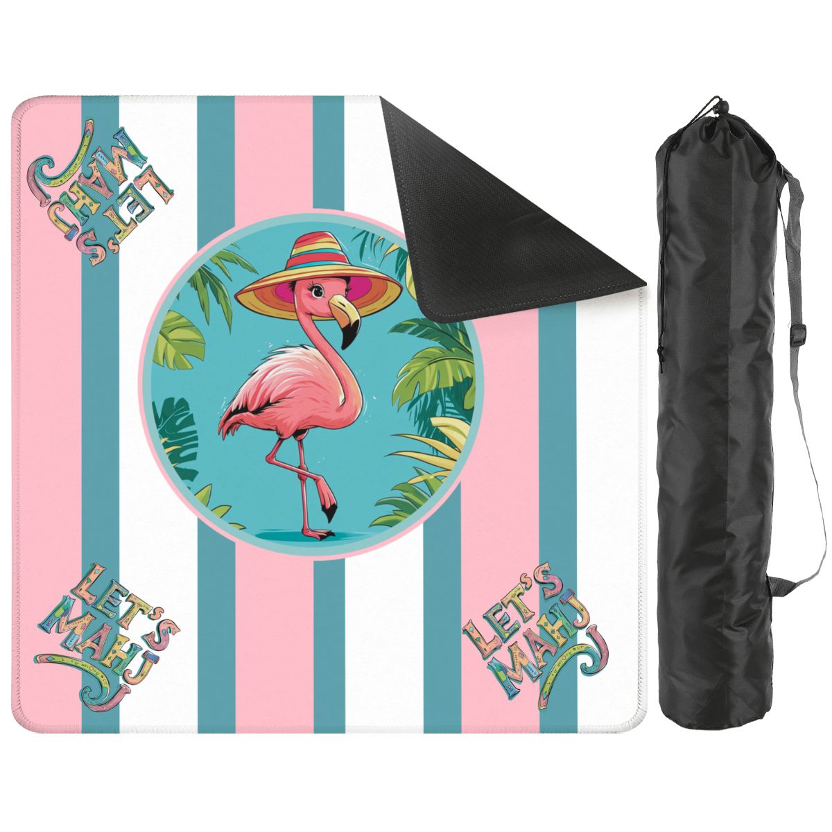 Let's Mahj, Tropical Flamingo Pink, White And Aqua Mahjong Mat
