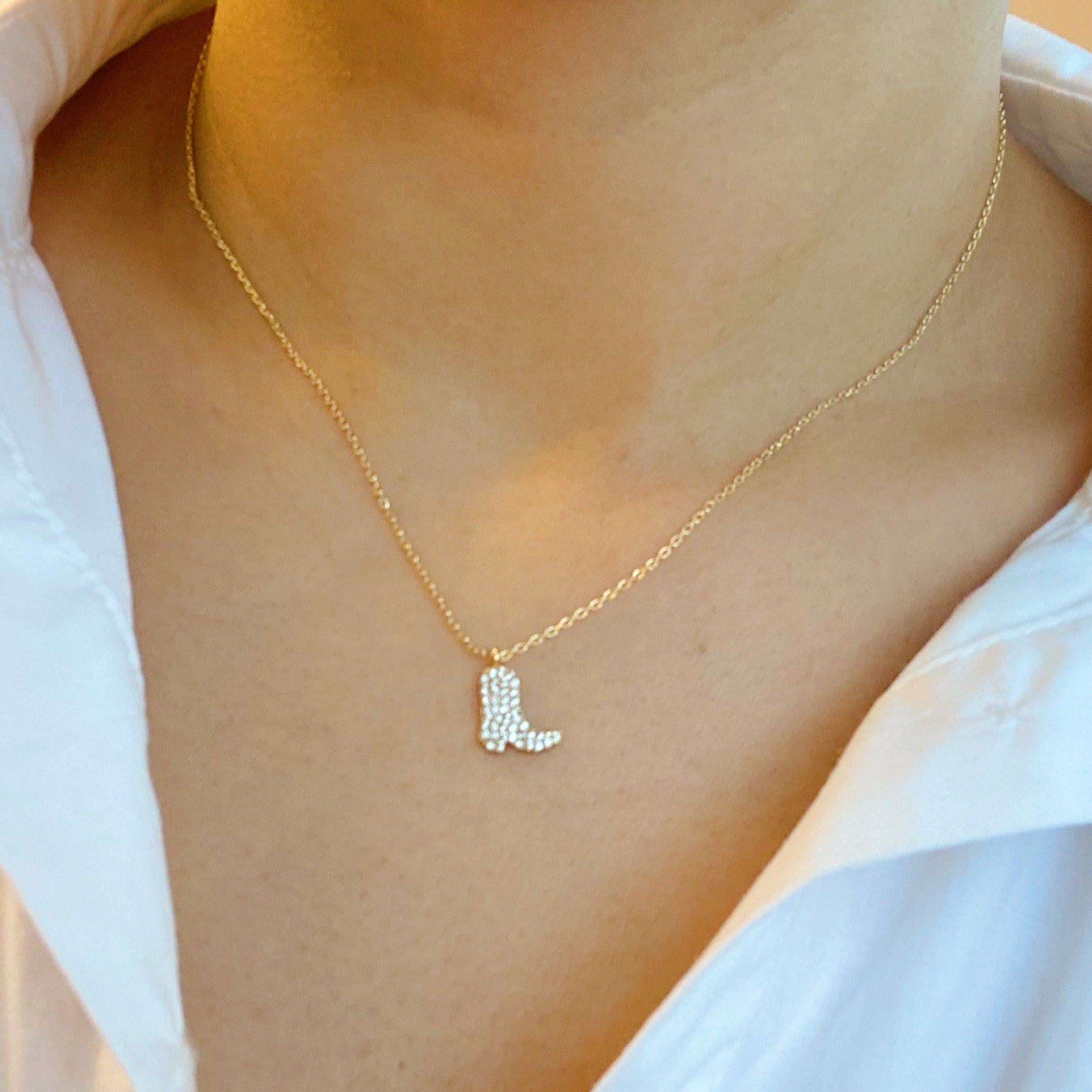 Gold Cowgirl Boot Necklace - Dainty & Detailed