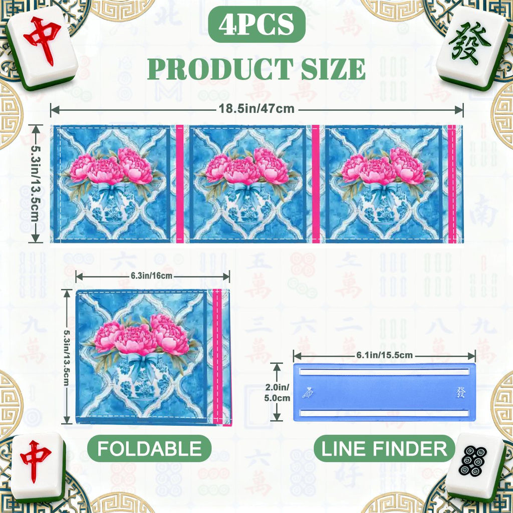 Pink Peony Watercolor Blue, 4 Mahjong Card Holder with Line Finder