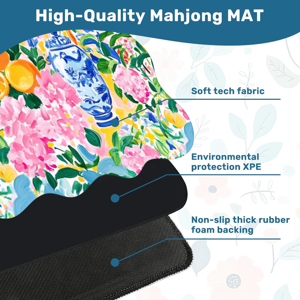 Asian Chinoiserie Tropical Pastel Scalloped Mahjong Mat