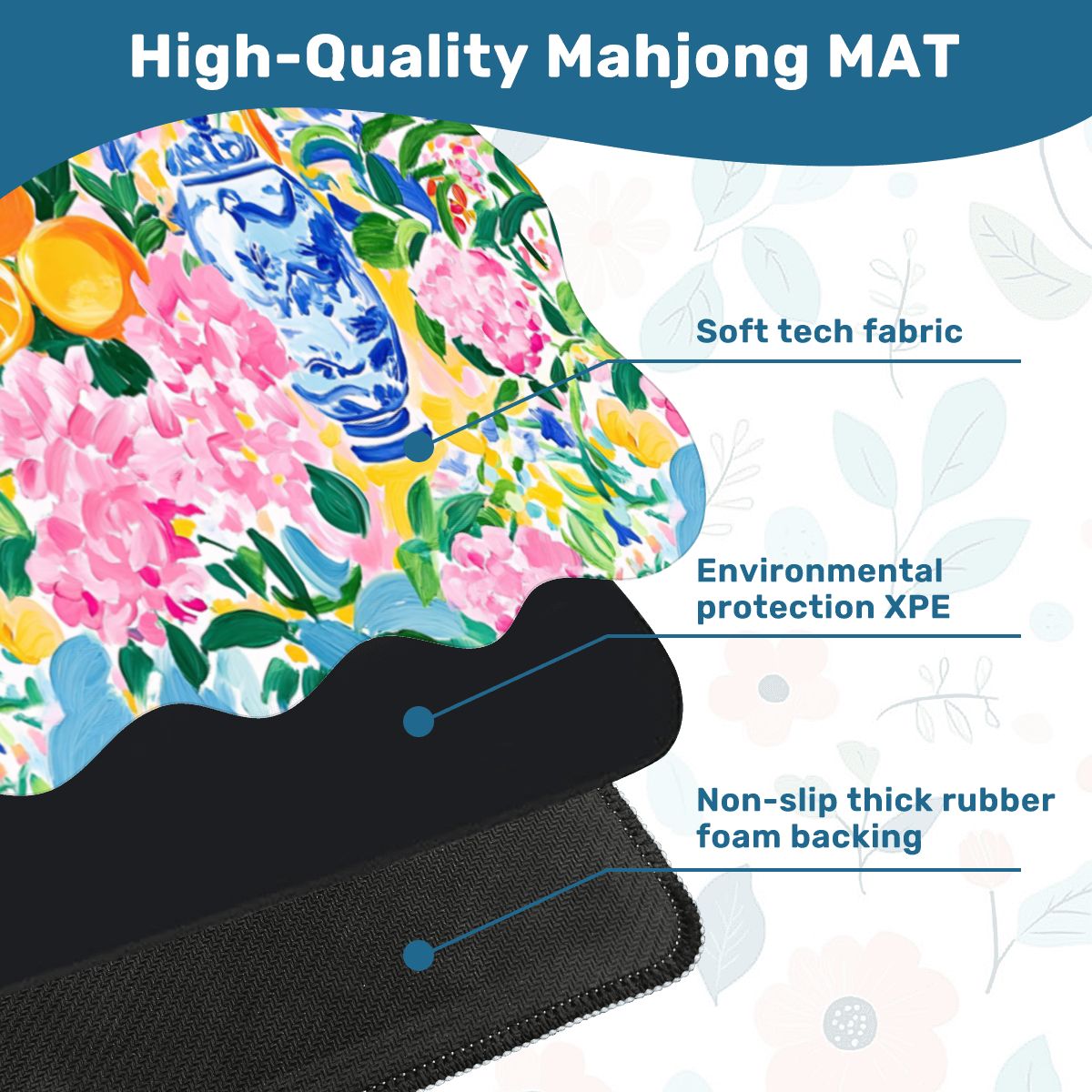 Asian Chinoiserie Tropical Pastel Scalloped Mahjong Mat