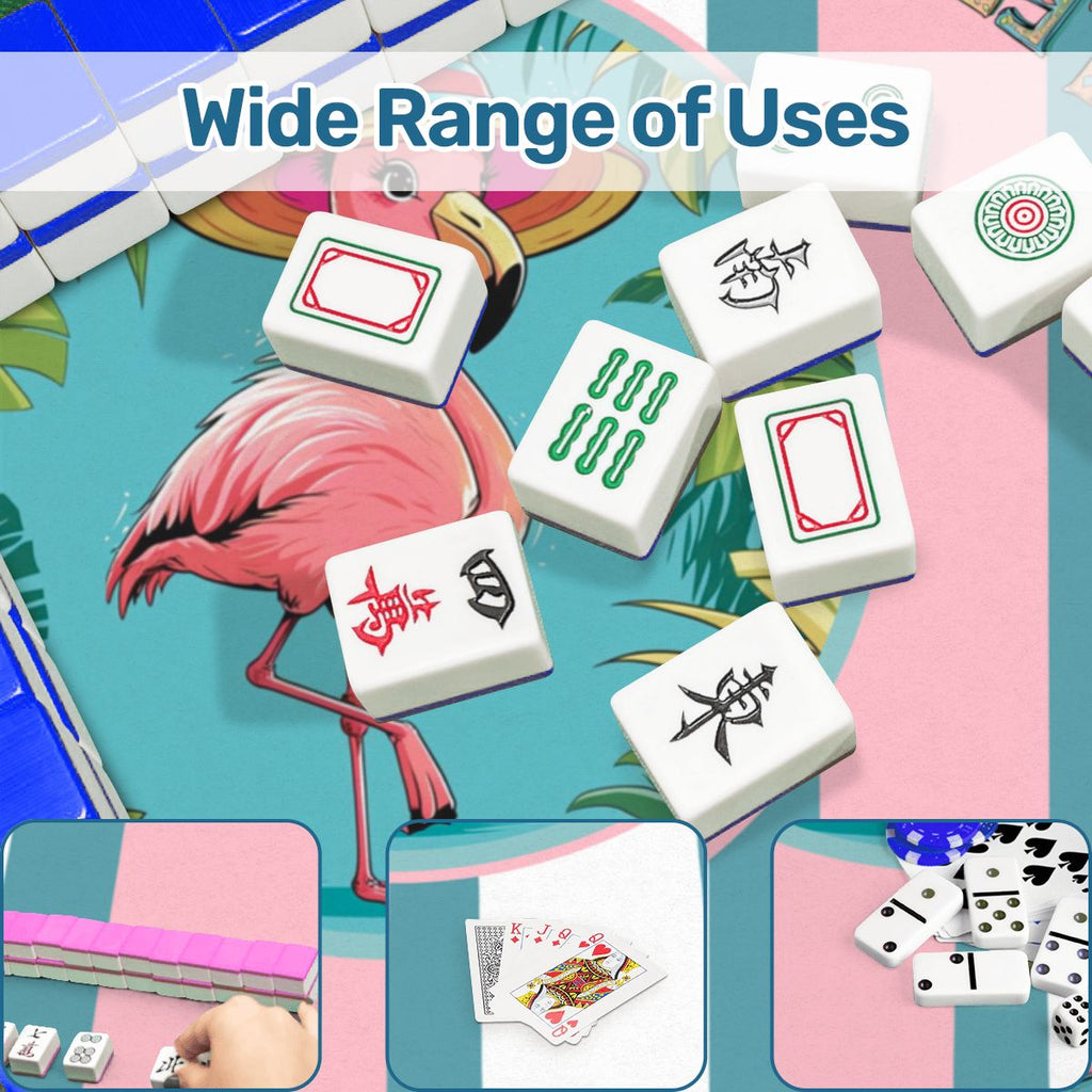 Let's Mahj, Tropical Flamingo Pink, White And Aqua Mahjong Mat