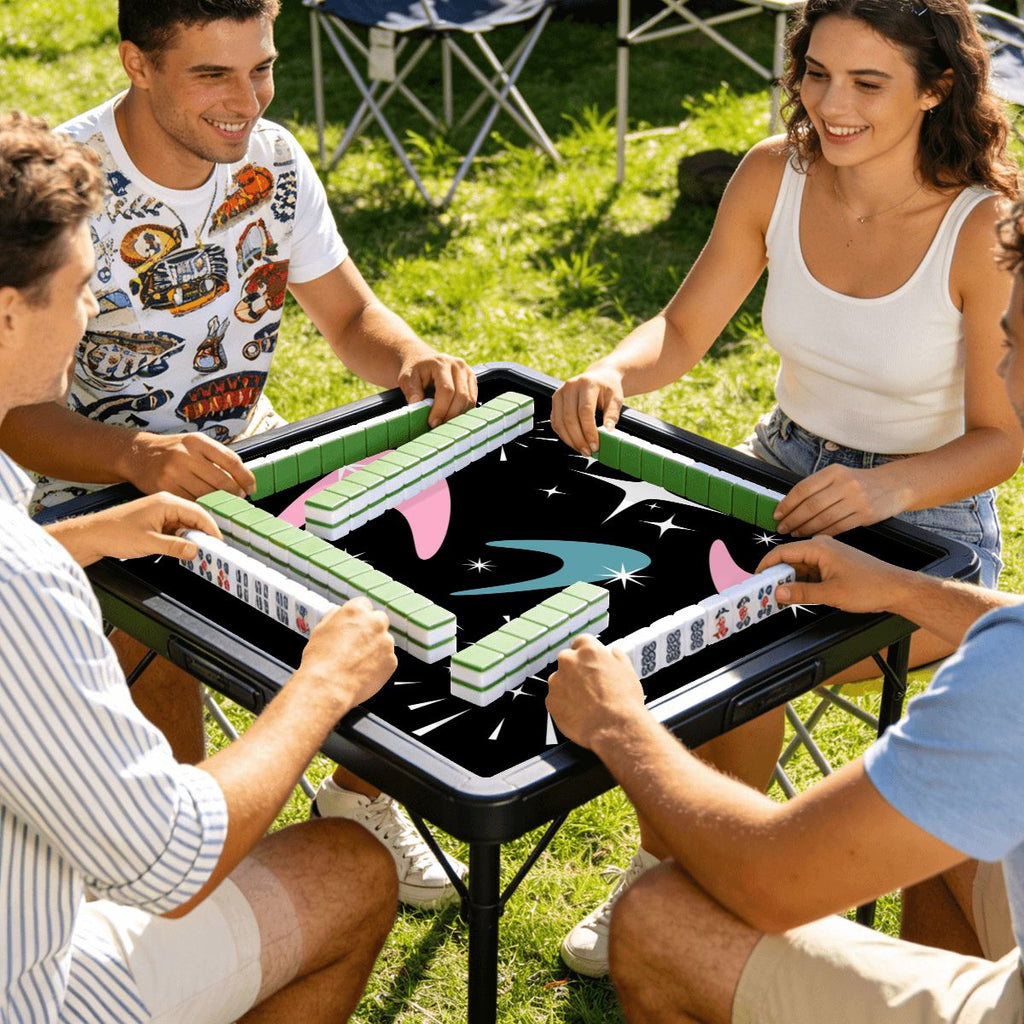 Sky Rockets In Flight Modern Black Mini Mahjong Mat