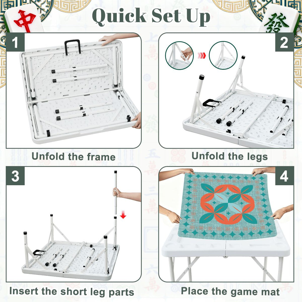 Modern Norwegian Flower Mini Mahj Mat And Foldable Mahjong Table