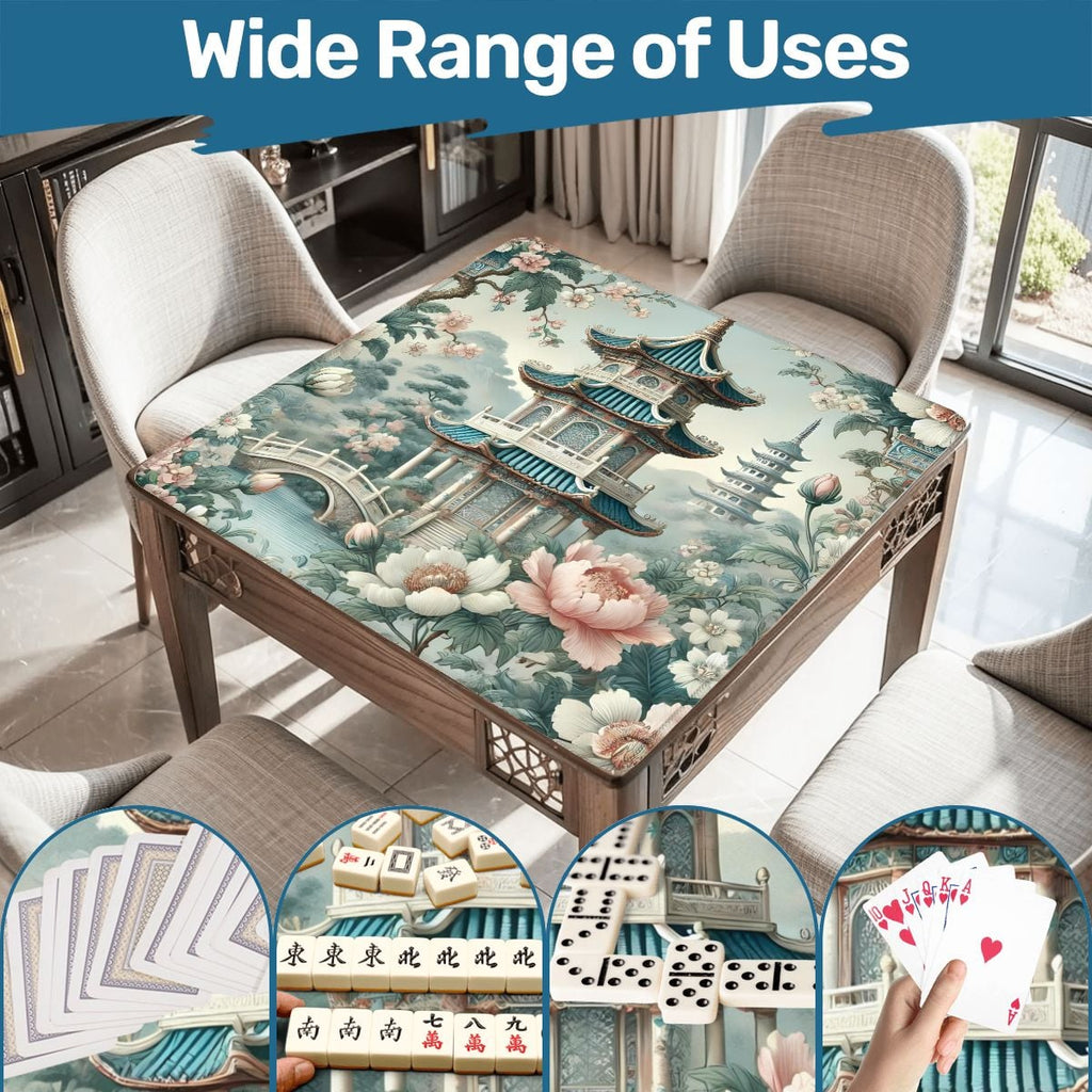 Asian Pagoda Gardens Chinoiserie Mahjong Mat