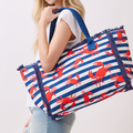 Crab Stripe Fringe Tote Navy