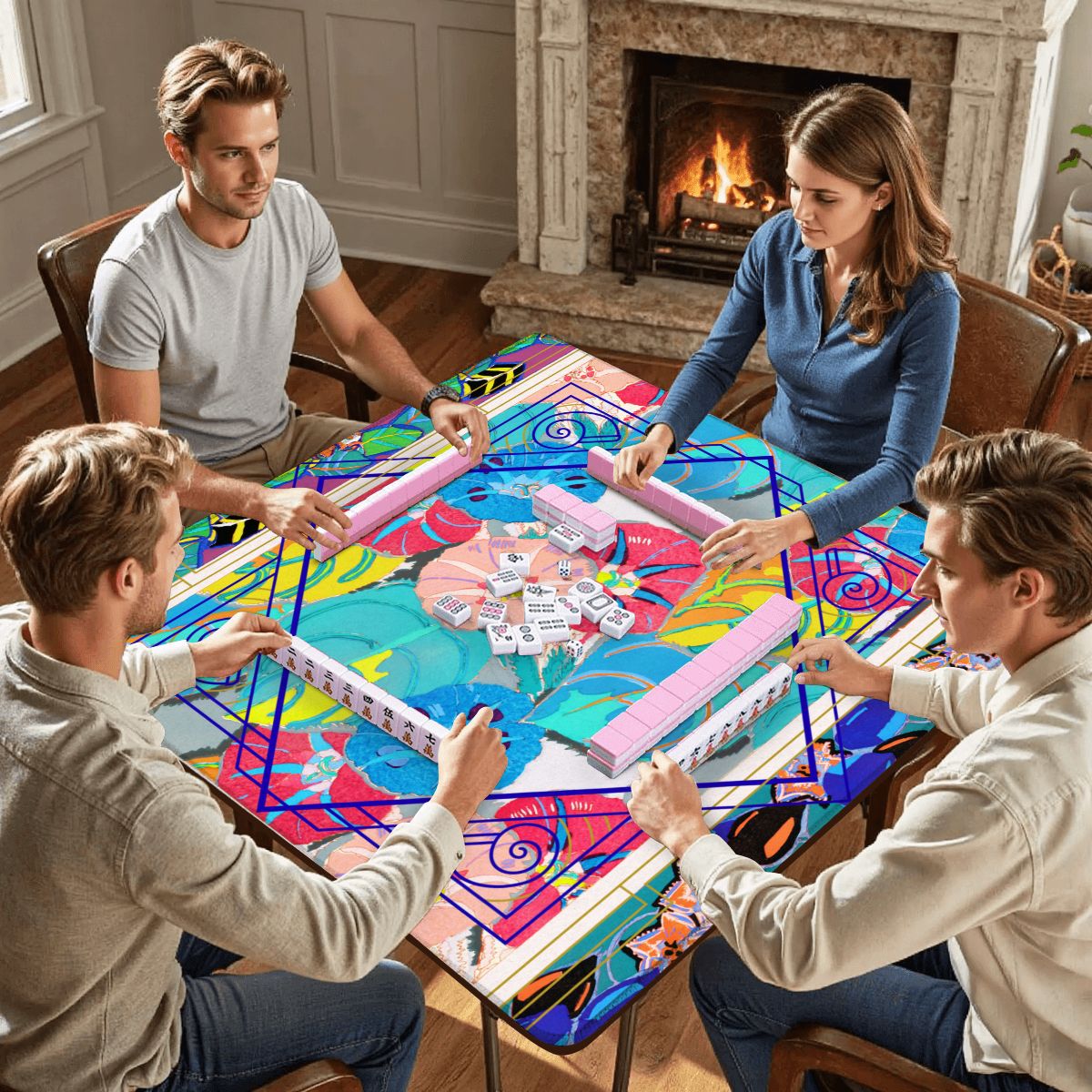 Capri Sunshine Floral Art Deco Mahjong Mat