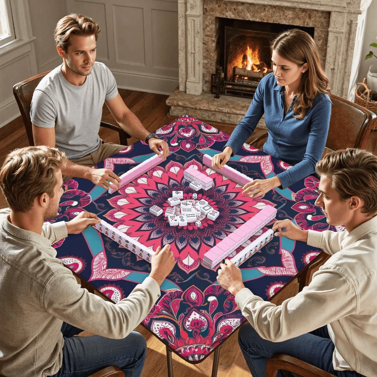 Boho Mandala, Pink, Purple Mahjong Mat