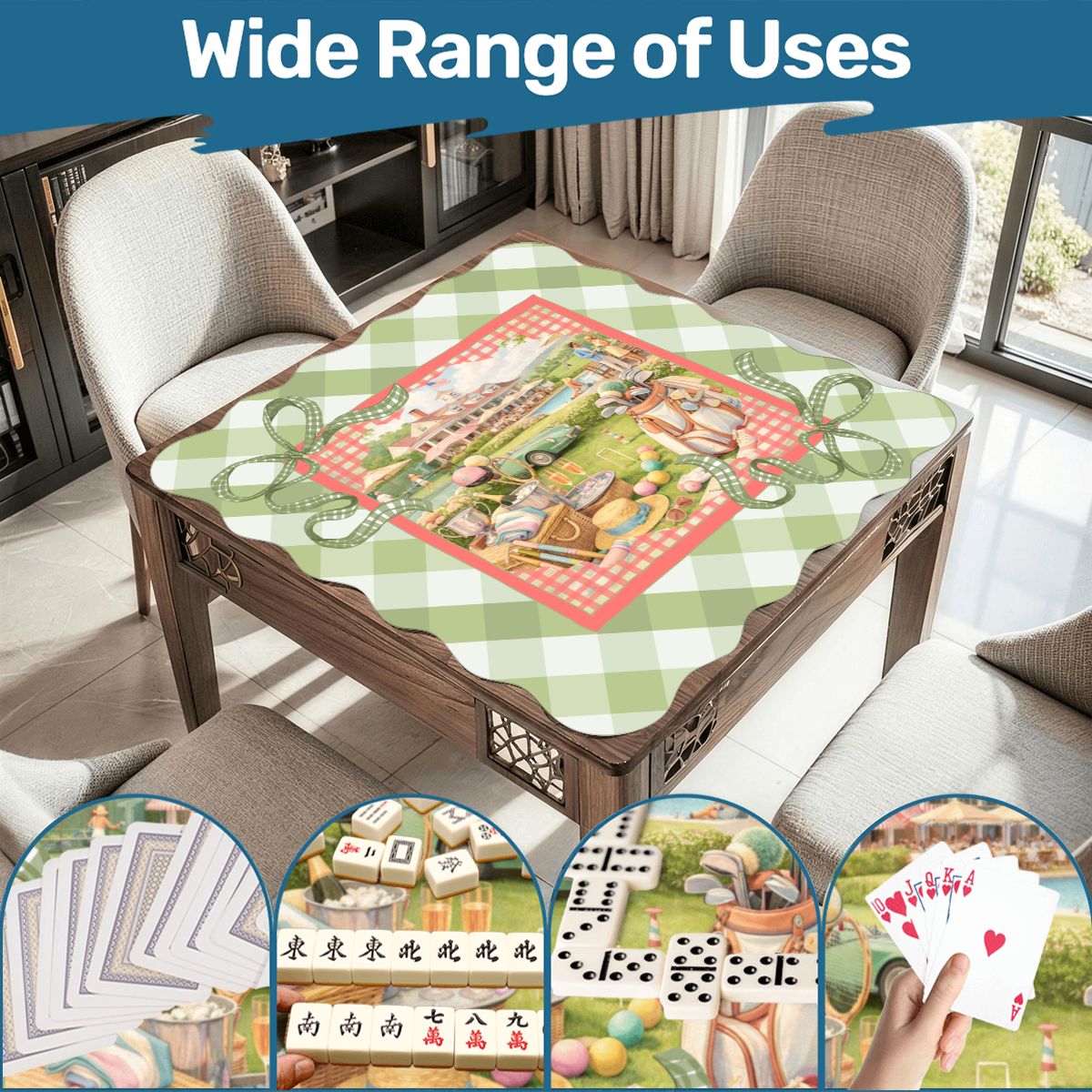 Preppy Green Gingham Countryclub Scalloped Mahjong Mat