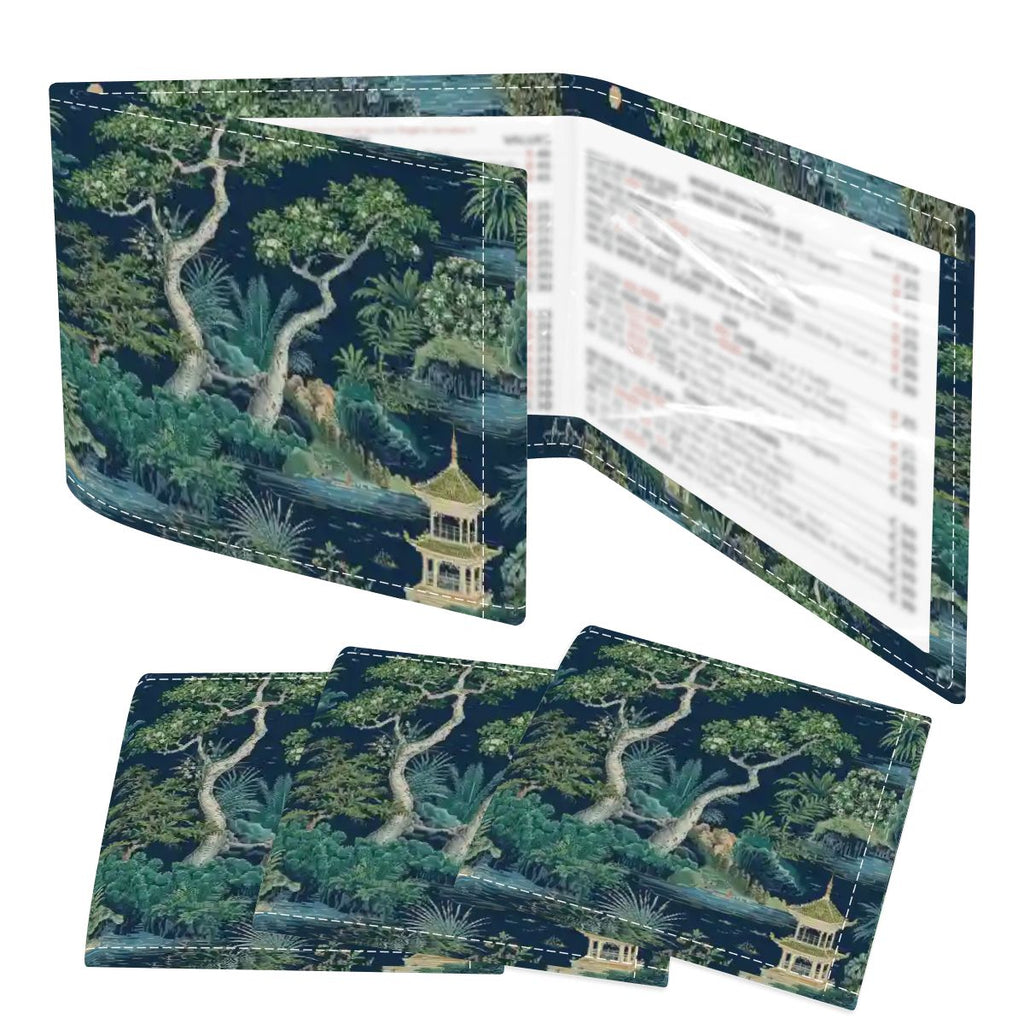 Asian Zen Garden Chinoiserie Blue, Green Designed 4 Mahjong Card Holder with Line Finder