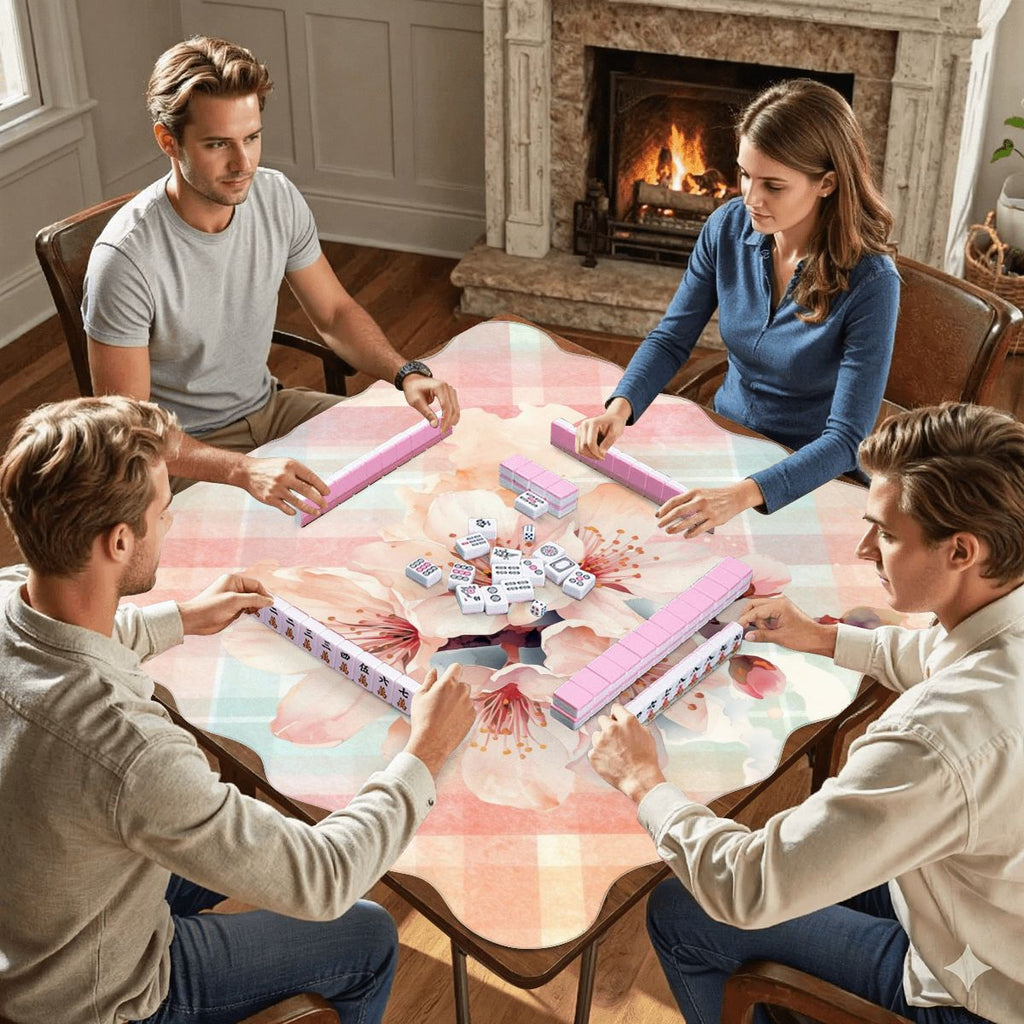 Spring Cherry Blossom Pretty Preppy Watercolor Scalloped Mahjong