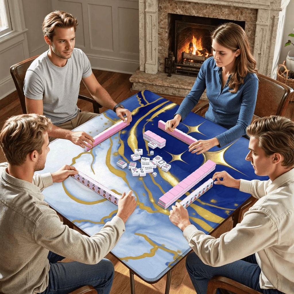 Into The Mystic Marbled Blue Gold Mahjong Mat