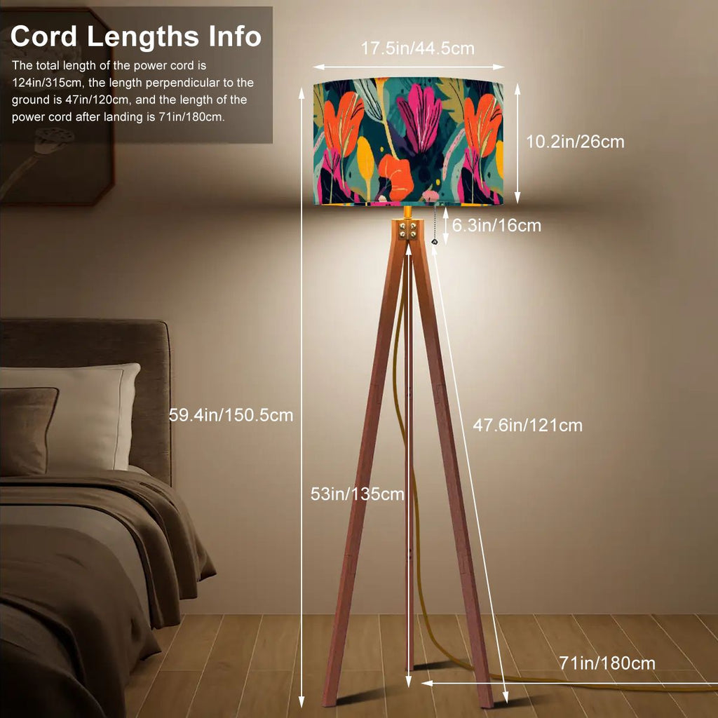 Grand Bohemian Modern Tripod Floor Lamp Orange, Teal, Yellow Fuchsia