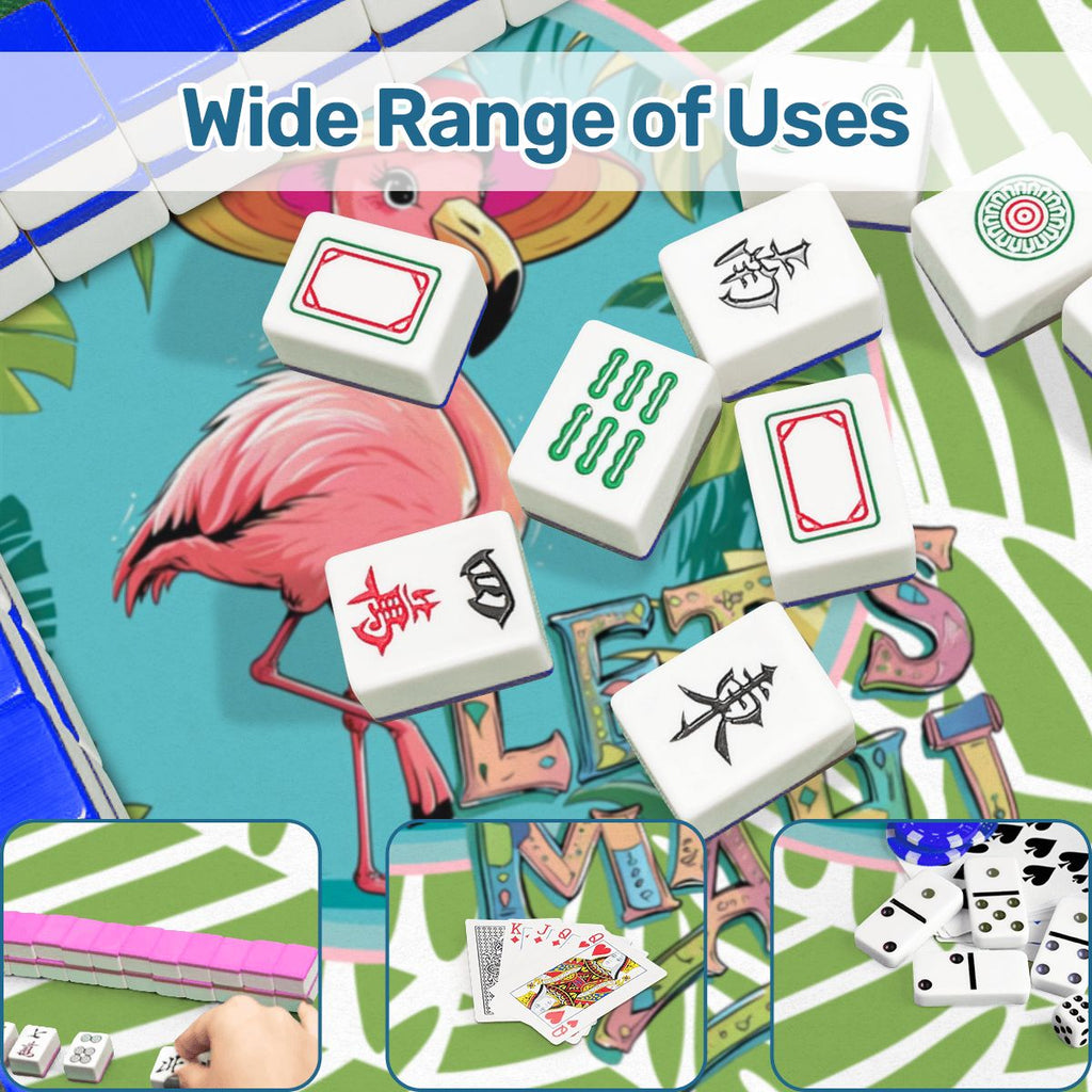 Tropical Flamingo Green And Pink Scalloped Mahjong Mat