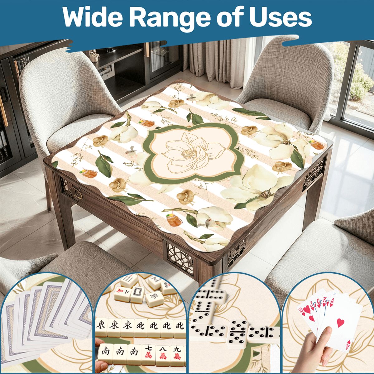 Magnolias And Sweet Tea Scalloped Mahjong Mat