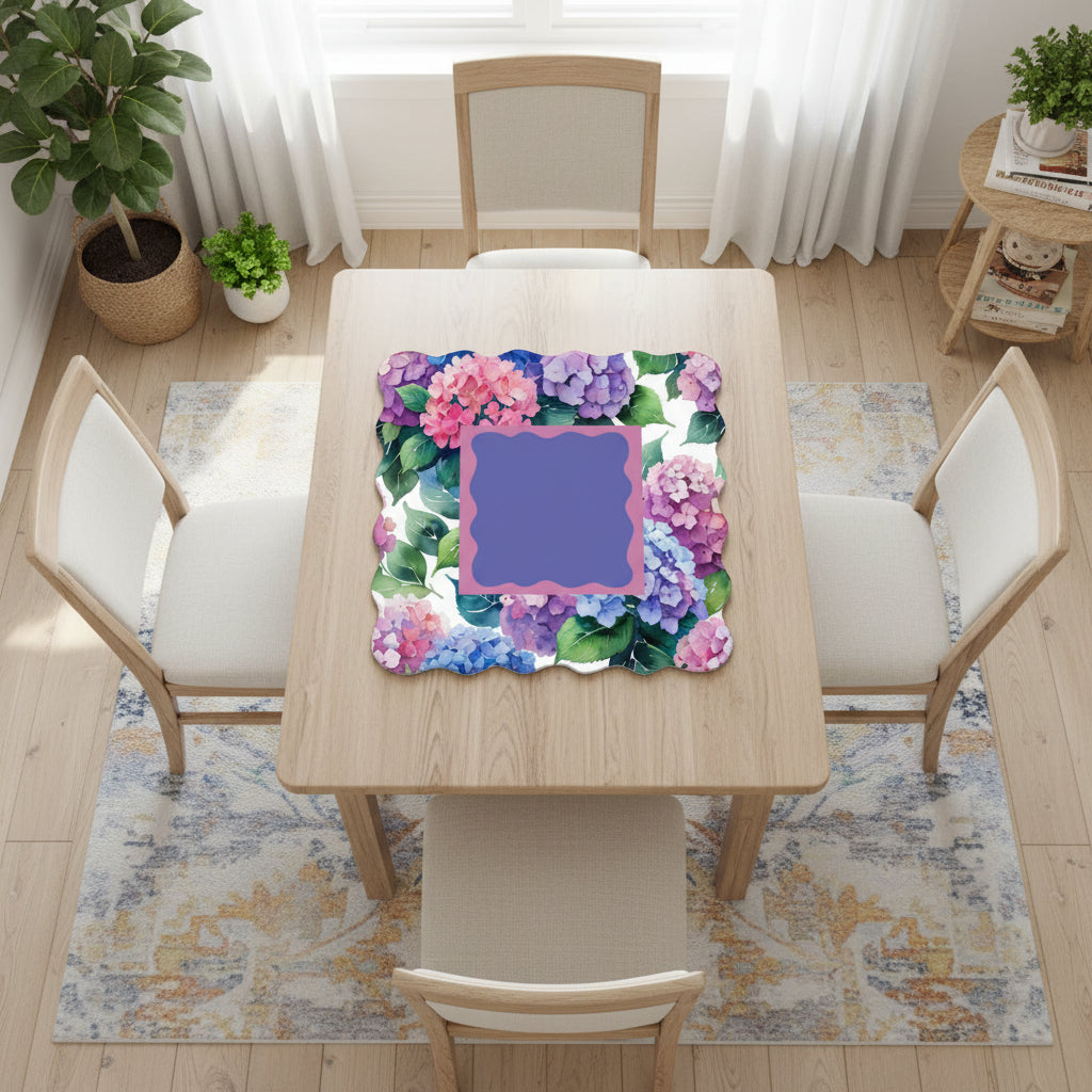Watercolor Blooming Hydrangeas Scalloped Mahjong Mat