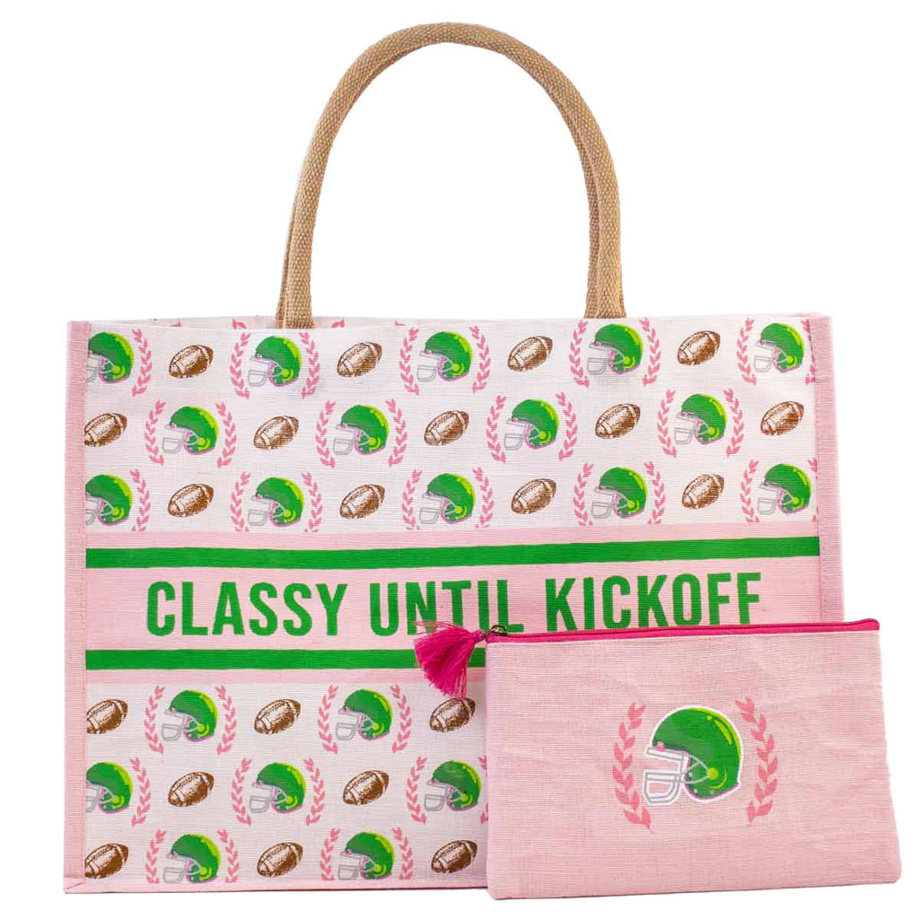 Classy Until Kickoff Juco Tote   Pink/Multi   19x14x7.5