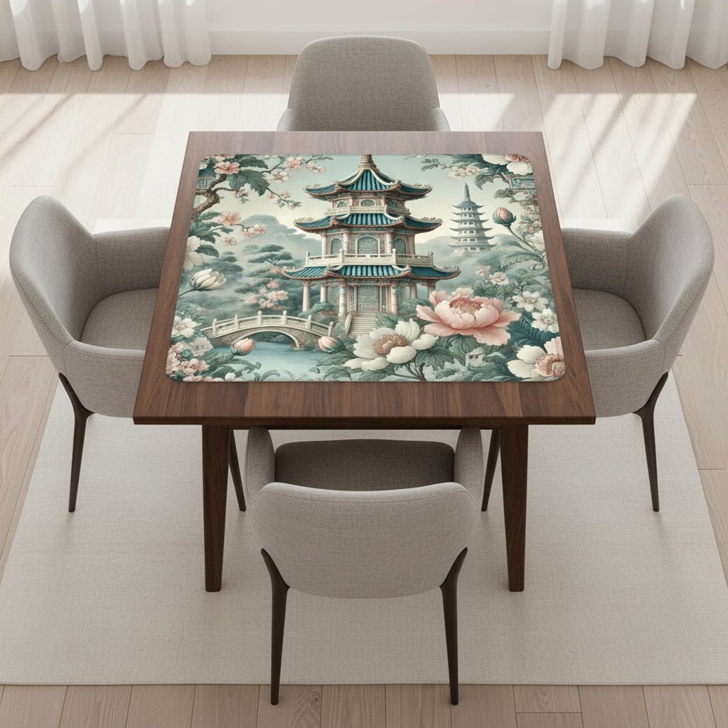 Asian Pagoda Gardens Chinoiserie Mahjong Mat