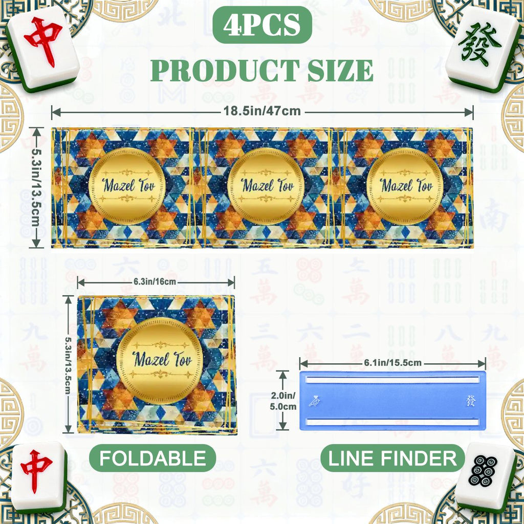 Mazel Tov Jewish Gold Gilded 4 Mahjong Card Holder with Line Finder
