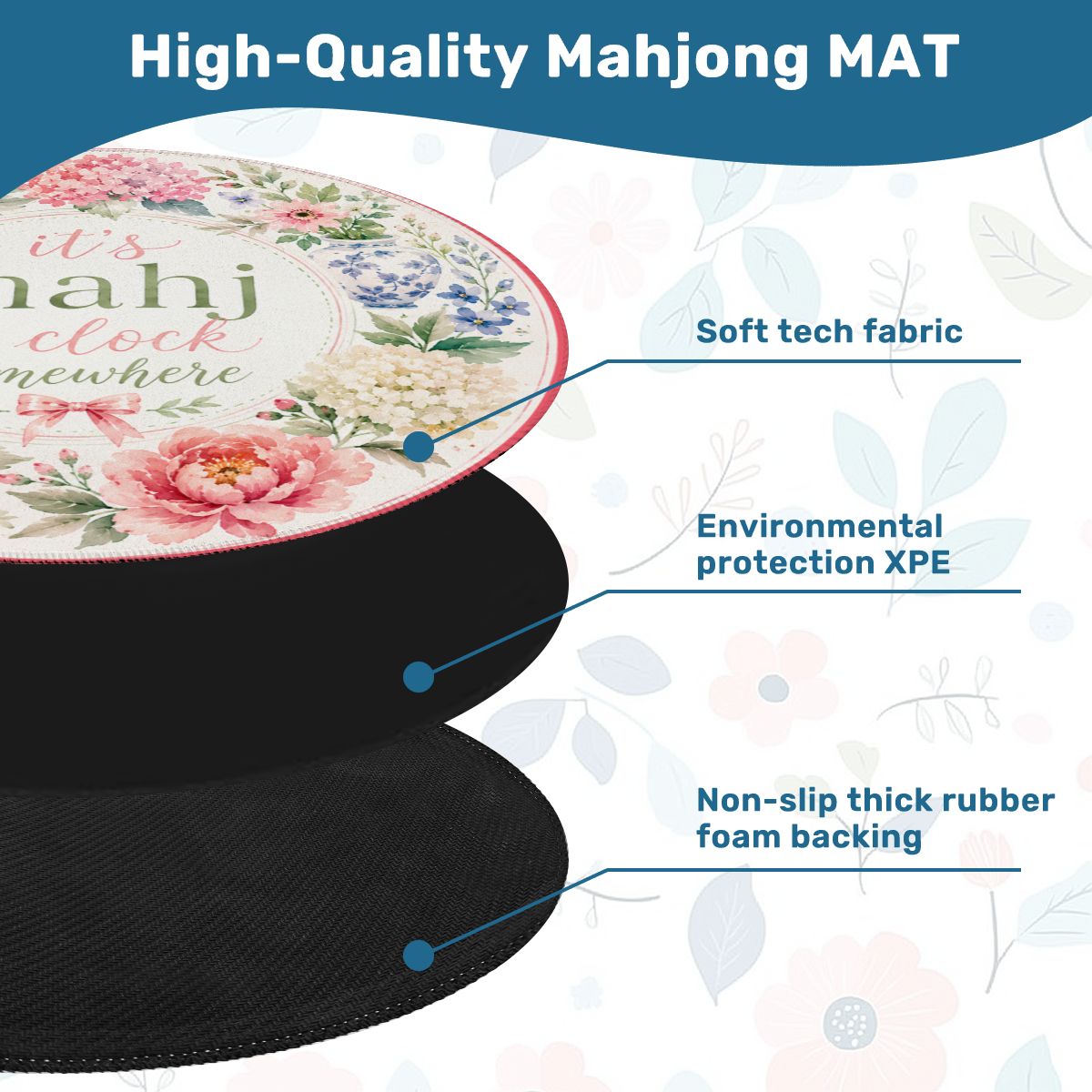 It's Mahj O'Clock Somewhere Floral Round Mahjong Mat