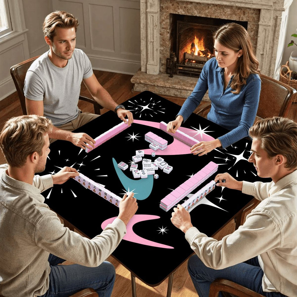 Sky Rockets In Flight, Black Modern Mahjong Mat