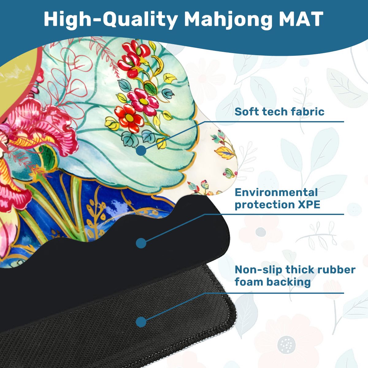 Asian Chinoiserie Tobacco Leaf Scalloped Mahjong Mat