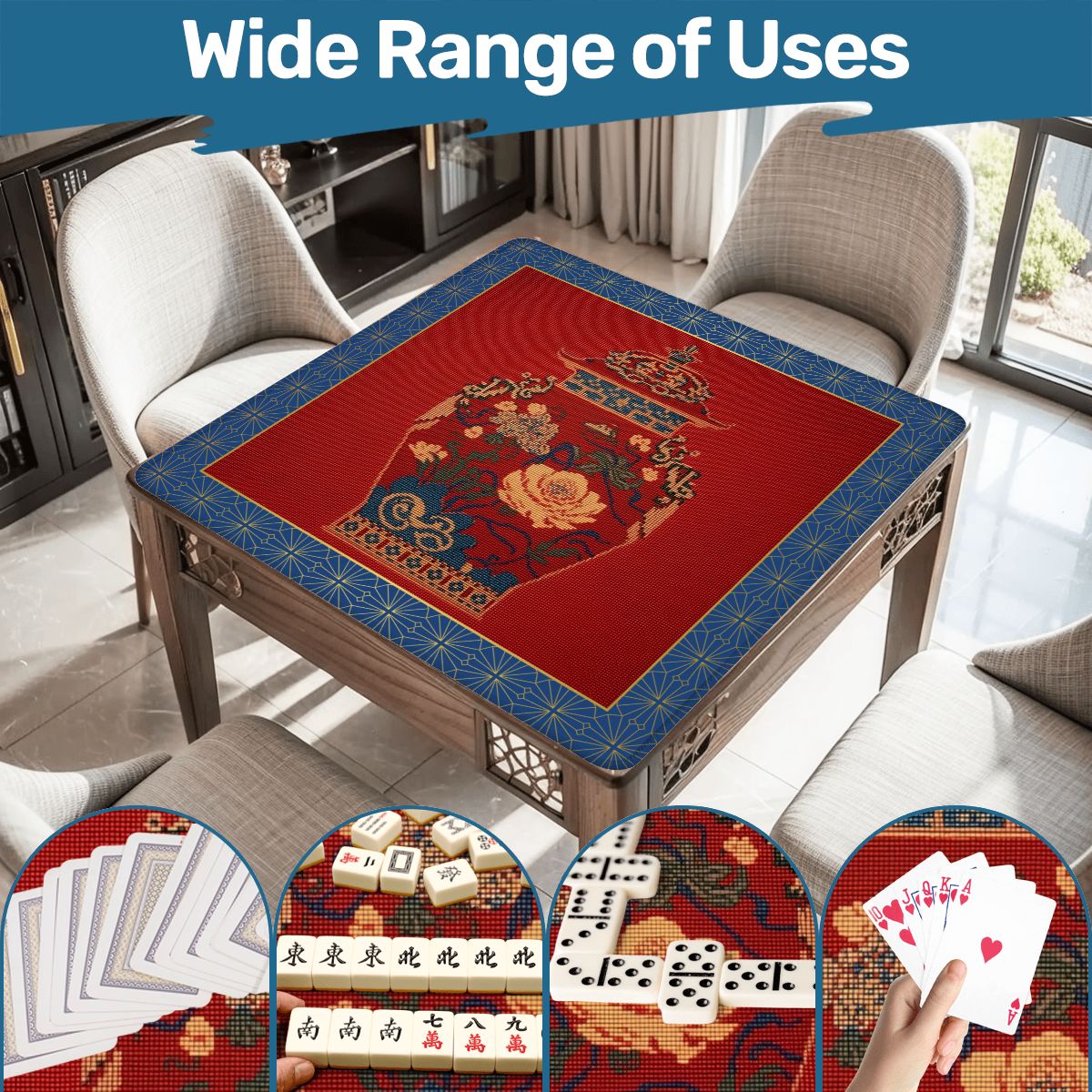 Chinoiserie Ginger Jar Faux Needlepoint Mahjong Mat