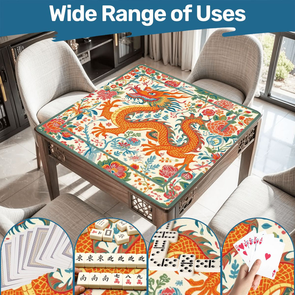Chinese Dragon Mahjong Mat, Whimsical Colorful Asian Motif Mahj