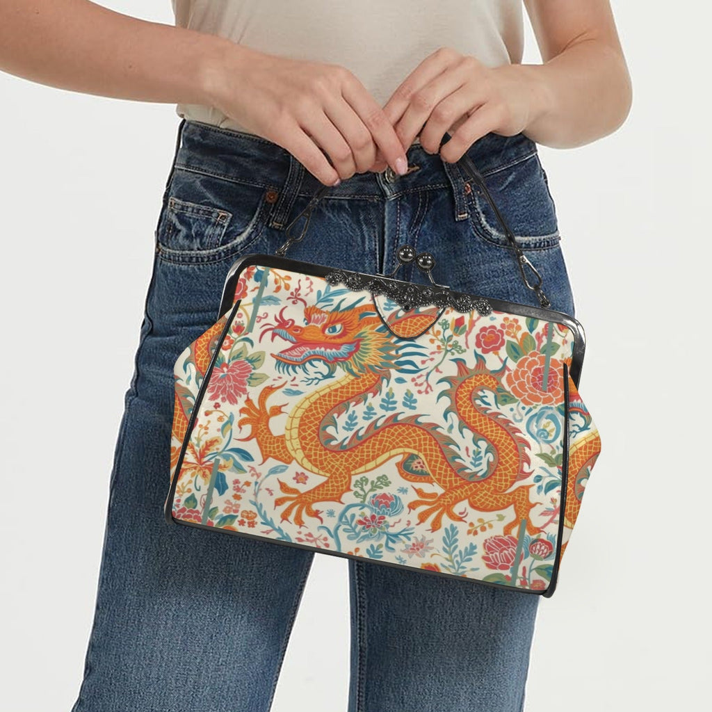Asian Dragon Bold And Eclectic Modern Vintage Kisslock Shoulder Handbag