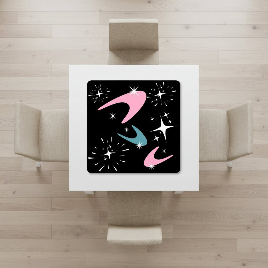 Sky Rockets In Flight, Black Modern Mahjong Mat