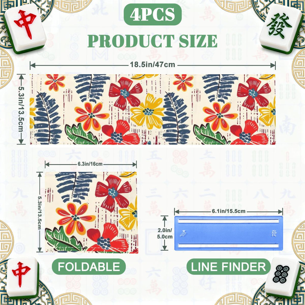 Floral Heritage Red Blue Yellow Flowers 4 Mahjong Card Holder with Line Finder