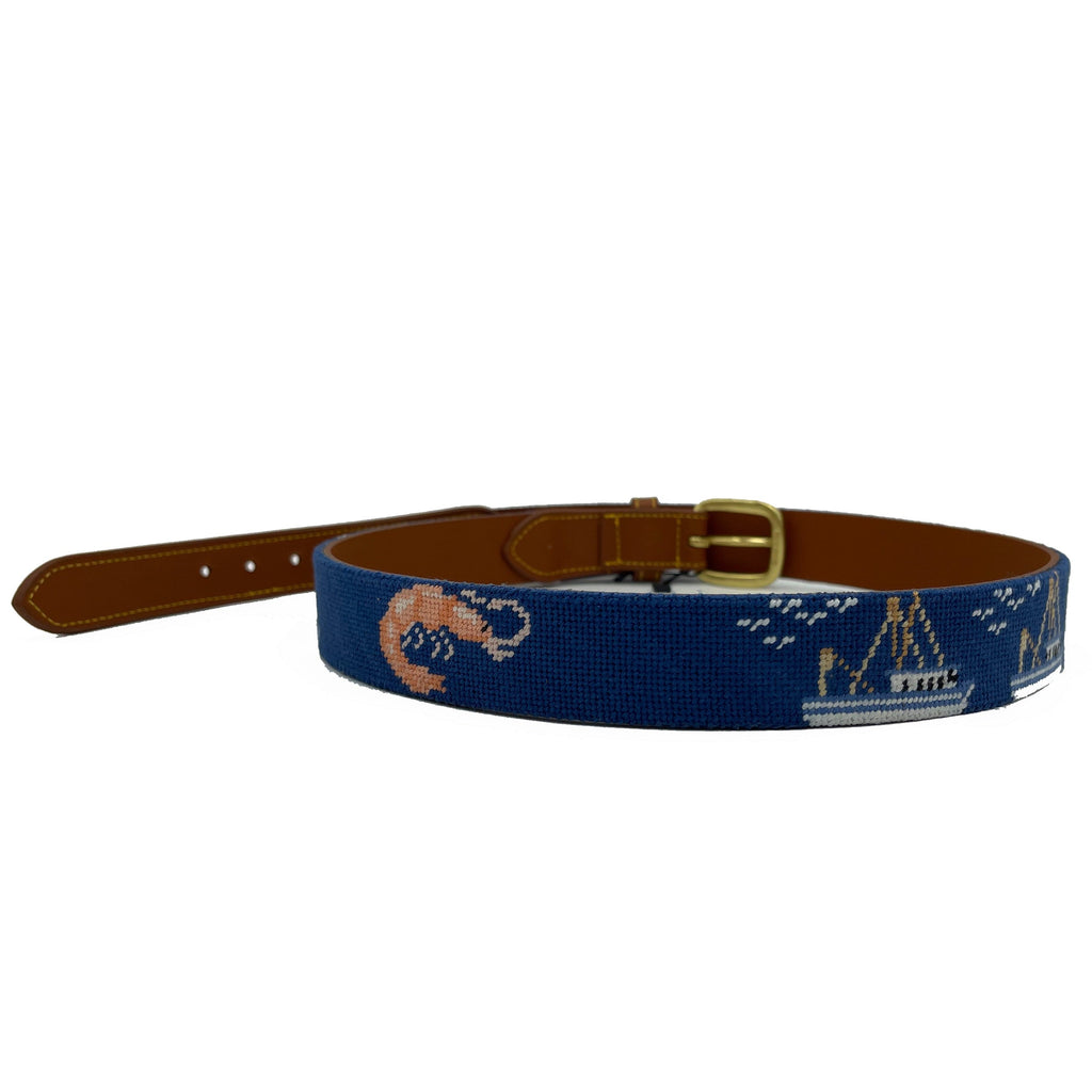 Shrimp and Boats Needlepoint Belt