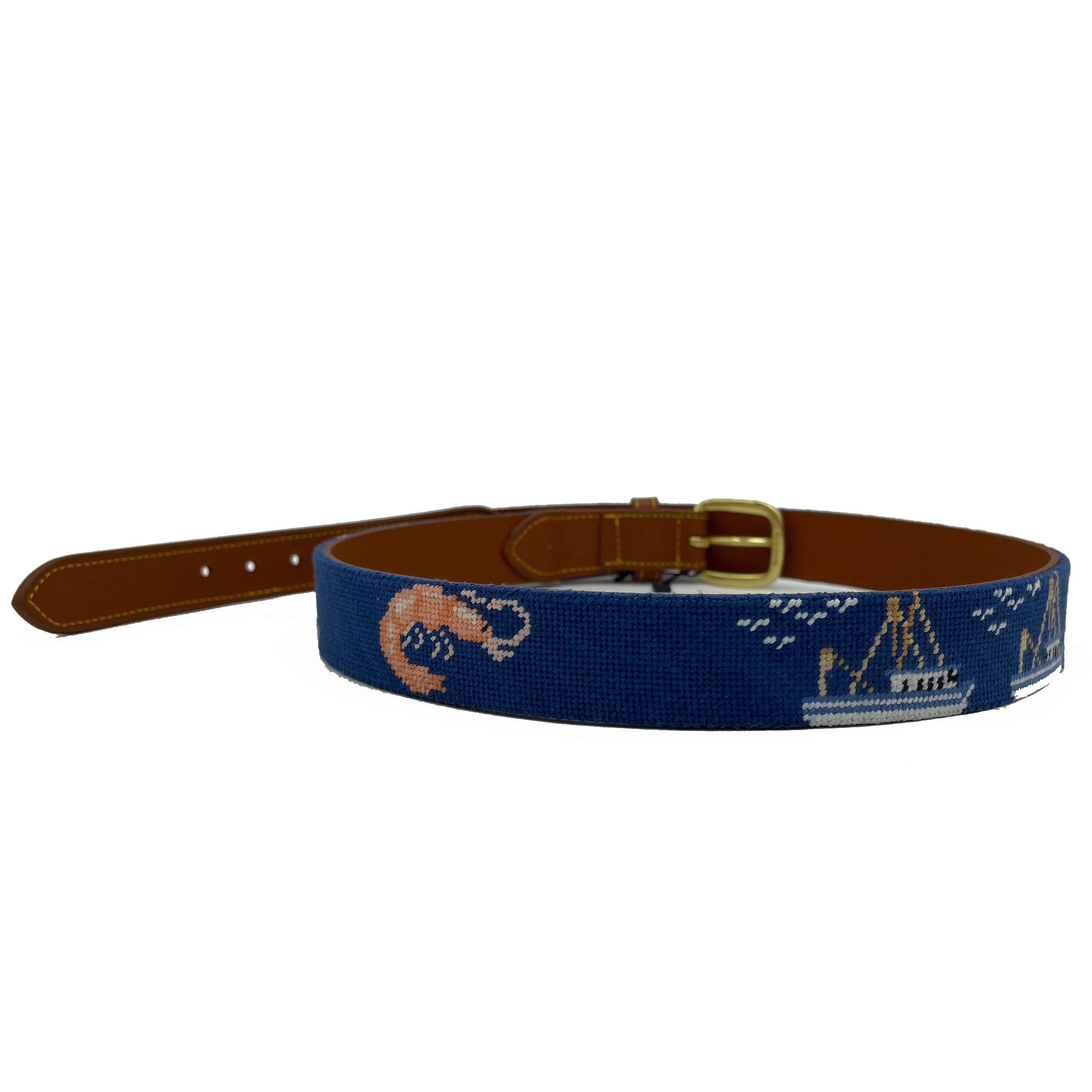 Shrimp and Boats Needlepoint Belt
