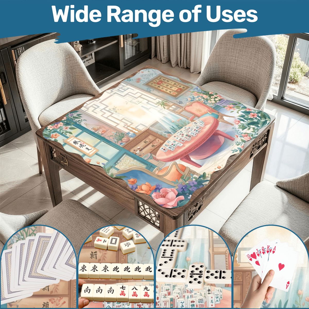 Mahjong Garden Tea Room Dainty Scalloped Mahjong Mat