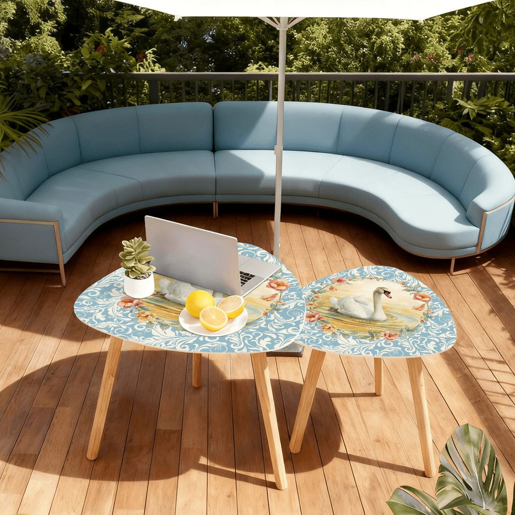 On Golden Pond Floral Swan Modern Nesting Tables