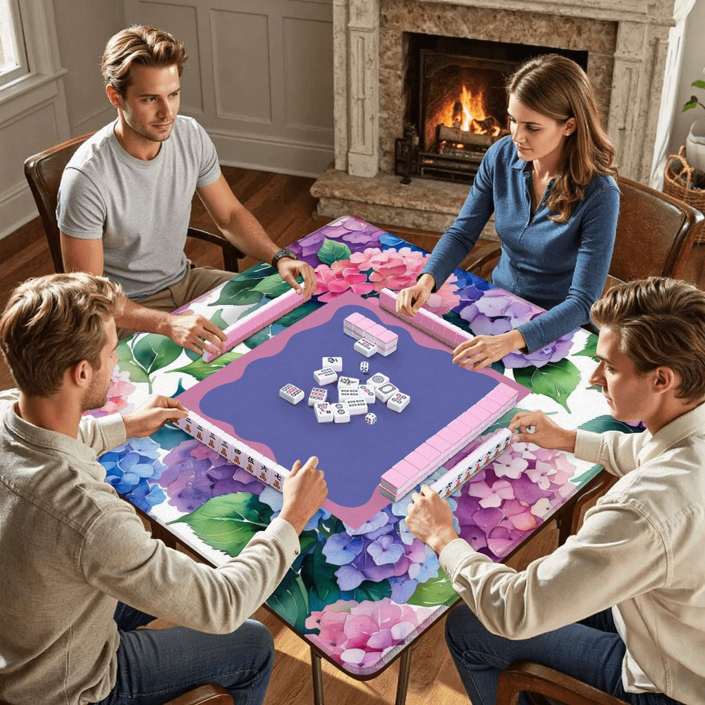 Watercolor Hydrangea Blooms In Purple Pink Pastel Mahjong Mat