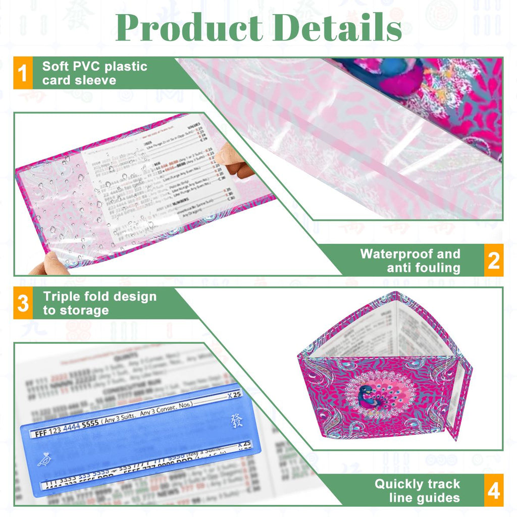 Playful Peacock Floral Hot Pink, 4 Mahjong Card Holder with Line Finder