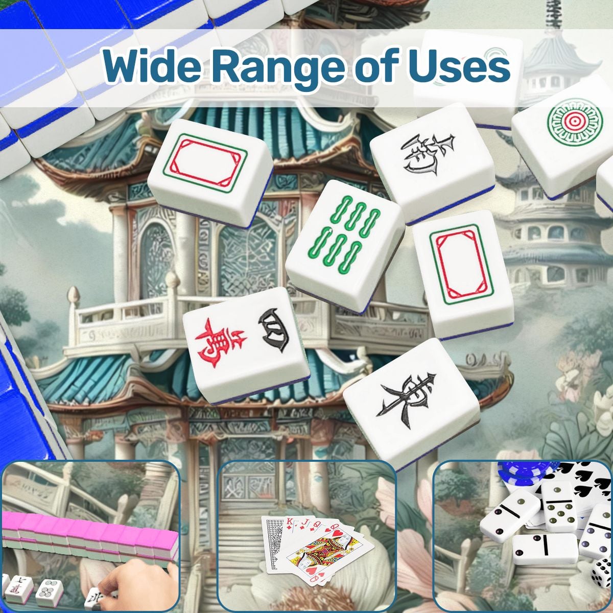 Asian Pagoda Gardens Chinoiserie Mahjong Mat