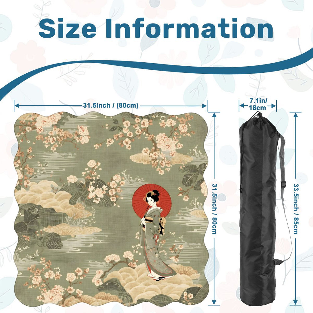 Floral Asian Geisha Girl Scalloped Mahjong Mat