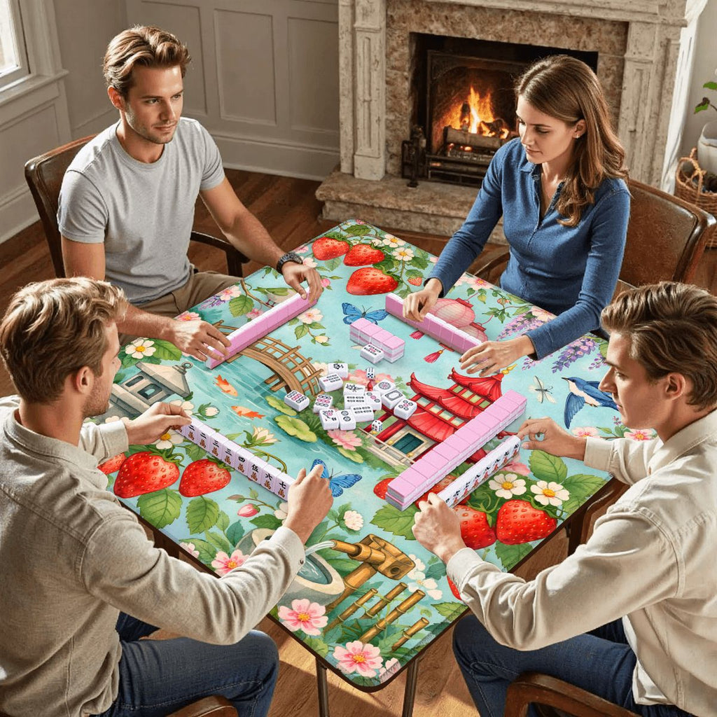 Strawberry Pagoda Garden Watercolor Mahjong Mat